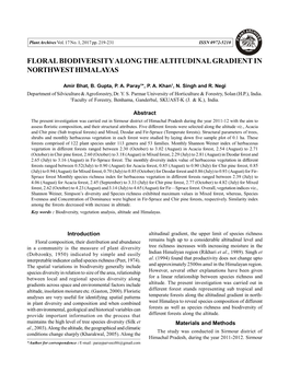 Floral Biodiversity Along the Altitudinal Gradient in Northwest Himalayas