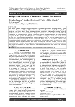 Design and Fabrication of Pneumatic Powered Two Wheeler