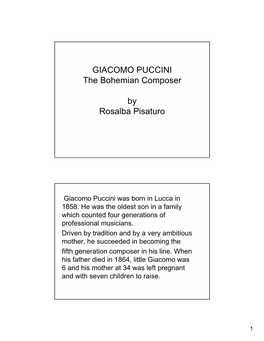 GIACOMO PUCCINI the Bohemian Composer by Rosalba Pisaturo