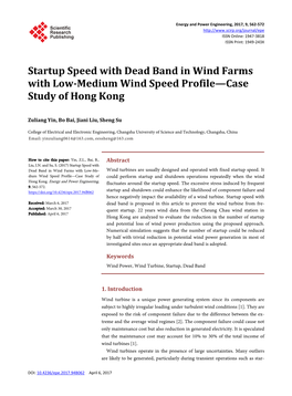 Startup Speed with Dead Band in Wind Farms with Low-Medium Wind Speed Profile—Case Study of Hong Kong