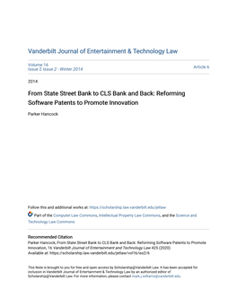 From State Street Bank to CLS Bank and Back: Reforming Software Patents to Promote Innovation