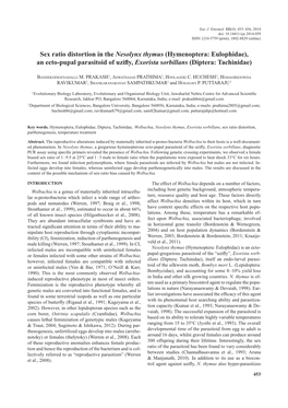 Sex Ratio Distortion in the Nesolynx Thymus (Hymenoptera: Eulophidae), an Ecto-Pupal Parasitoid of Uzifly, Exorista Sorbillans (Diptera: Tachinidae)