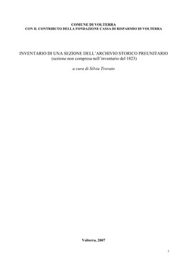 Comune Di Volterra Con Il Contributo Della Fondazione Cassa Di Risparmio Di Volterra