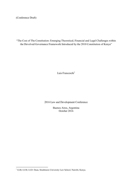 The Cost of the Constitution: Emerging Theoretical, Financial