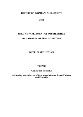 Report on Women's Parliament, Date 28 August 2020