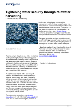Tightening Water Security Through Rainwater Harvesting 7 October 2020, by David Bradley