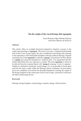 On the Origin of the Royal Kongo Title Ngangula