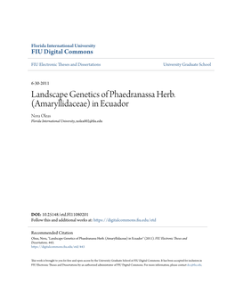 Landscape Genetics of Phaedranassa Herb. (Amaryllidaceae) in Ecuador Nora Oleas Florida International University, Nolea002@Fiu.Edu