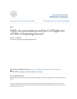 Public Accommodations and the Civil Rights Act of 1964: a Surprising Success? Brian K