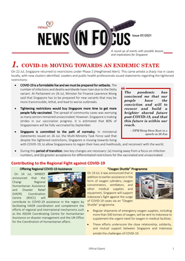 1. COVID-19: MOVING TOWARDS an ENDEMIC STATE on 22 Jul, Singapore Returned to Restrictions Under Phase 2 (Heightened Alert)