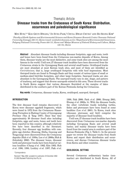 Thematic Article Dinosaur Tracks from the Cretaceous of South Korea: Distribution, Occurrences and Paleobiological Signiﬁcance