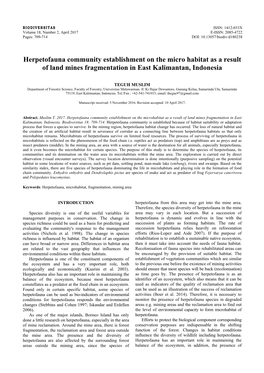 Herpetofauna Community Establishment on the Micro Habitat As a Result of Land Mines Fragmentation in East Kalimantan, Indonesia