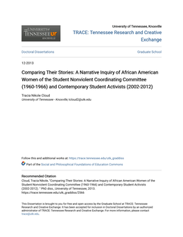 A Narrative Inquiry of African American Women of the Student Nonviolent Coordinating Committee (1960-1966) and Contemporary Student Activists (2002-2012)