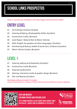 School Links Prospectus Entry Level Level 1