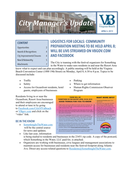 VIRGINIA BEACH CITY COUNCIL WORKSHOP (Cox 48 / Verizon 45) — Recablecast of the April 2 Meeting: Sun 9Am