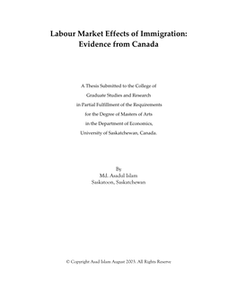 Labour Market Effects of Immigration: Evidence from Canada