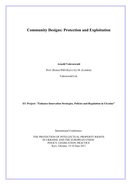 2011. Community Designs: Protection and Exploitation