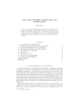 The P-Adic Integers, Analytically and Algebraically