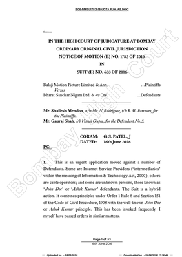 In the High Court of Judicature at Bombay Ordinary Original Civil Jurisdiction Notice of Motion (L) No