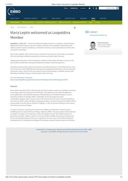 Maria Leptin Welcomed As Leopoldina Member