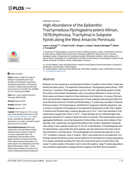 High Abundance of the Epibenthic Trachymedusa Ptychogastria Polaris Allman, 1878 (Hydrozoa, Trachylina) in Subpolar Fjords Along the West Antarctic Peninsula