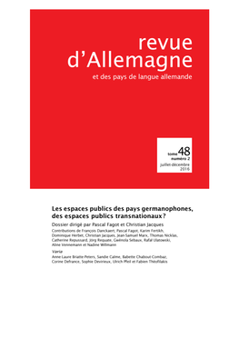 Les Espaces Publics Des Pays Germanophones, Des Espaces Publics Transnationaux ?