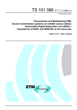 ADSL) - Coexistence of ADSL and ISDN-BA on the Same Pair