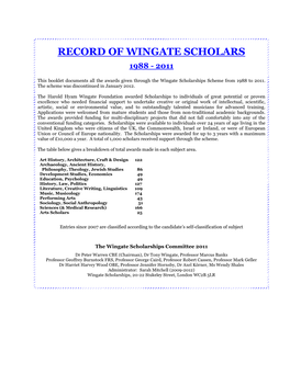 Record of Wingate Scholars