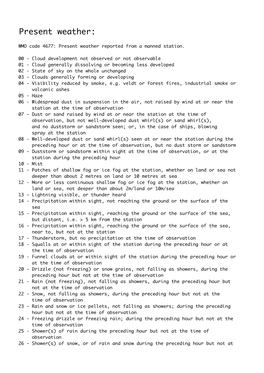 WMO Code 4677: Present Weather Reported from a Manned Station