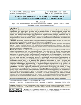 Research on Cattle Production, Management and Dairy Products in Bangladesh Abstract