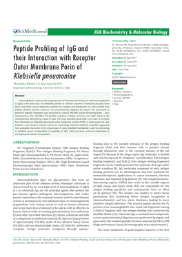 Peptide Profiling of Igg and Their Interaction with Receptor Outer Membrane Porin of Klebsiella Pneumoniae