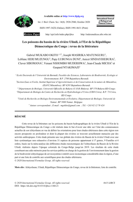 Les Poissons Du Bassin De La Rivière Ulindi, À L’Est De La République Démocratique Du Congo : Revue De La Littérature