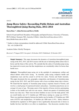 Jump Horse Safety: Reconciling Public Debate and Australian Thoroughbred Jump Racing Data, 2012–2014