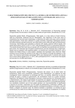 MS Diaz & ML Molinelli, Caracterización Del Fruto Y Semilla De Ruprechtia Apetala BONPLANDIA 27(1)