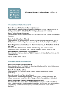 Winnaars Ijzeren Podiumdieren 1997-2019