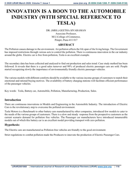 With Special Reference to Tesla)