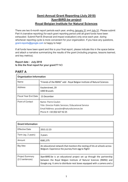 Semi-Annual Grant Reporting (July 2018) Xperibird.Be Project Royal Belgian Institute for Natural Sciences