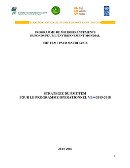 Strategie Du Pmf/Fem Pour Le Programme Operationnel Vi 2015-2018