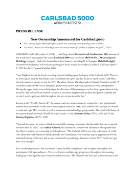 PRESS RELEASE New Ownership Announced for Carlsbad 5000