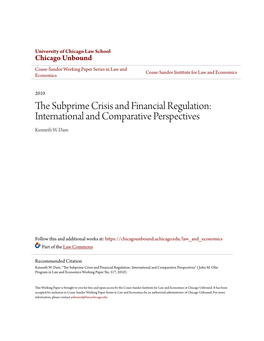 The Subprime Crisis and Financial Regulation: International and Comparative Perspectives