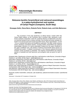 Holocene Benthic Foraminiferal and Ostracod Assemblages in a Paleo-Hydrothermal Vent System of Campi Flegrei (Campania, South Italy)