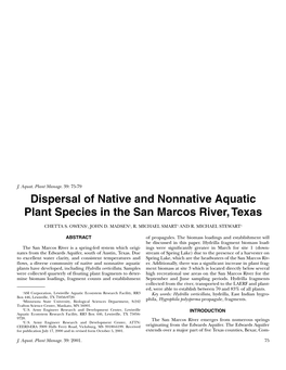 Dispersal of Native and Nonnative Aquatic Plant Species in the San Marcos River, Texas