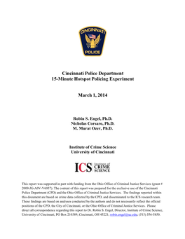 Cincinnati Police Department 15-Minute Hotspot Policing Experiment