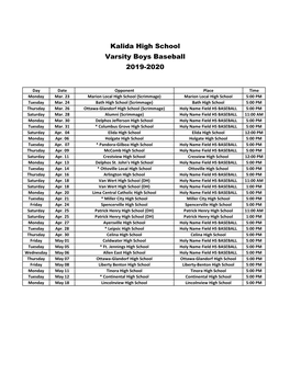 Kalida High School Varsity Boys Baseball 2019-2020