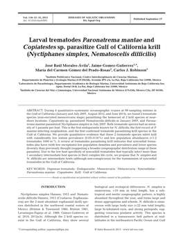 Larval Trematodes Paronatrema Mantae and Copiatestes Sp