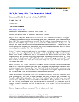 H-Diplo Essay 218- “The Peace That Failed”