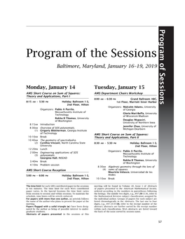 Program of the Sessions Baltimore, Maryland, January 16–19, 2019