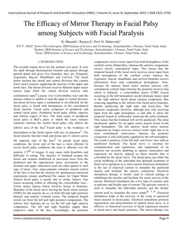 The Efficacy of Mirror Therapy in Facial Palsy Among Subjects with Facial Paralysis