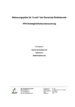 Bebauungspläne Nr. 5 Und 7 Der Gemeinde Rottleberode FFH