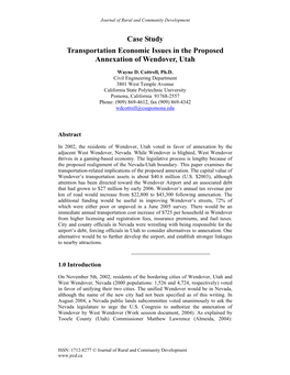 Case Study Transportation Economic Issues in the Proposed Annexation of Wendover, Utah